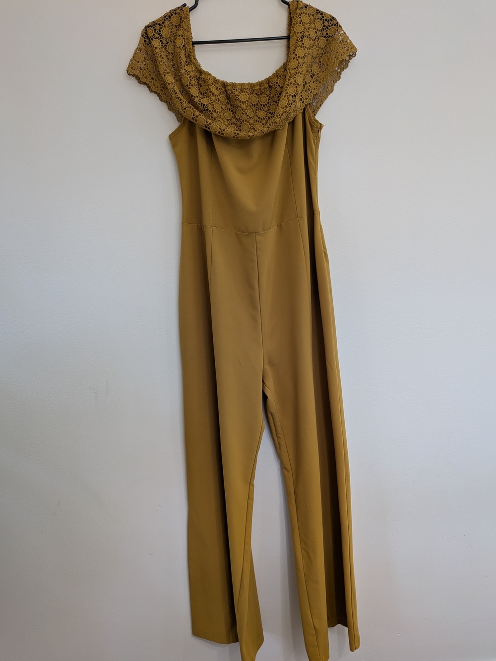 Elegant love J Mustard Crochet-Trim Wide-Leg Jumpsuit